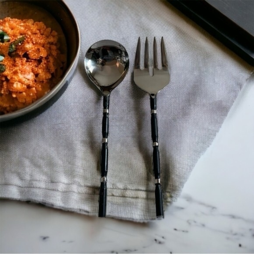 Storehouse Artisan 2-Piece Salad Server Set Stainless Steel Spoon Fork India NIB